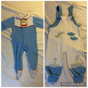 Bundle Of Vintage Baby Boy Clothes Carters 18 Months Footed One Piece + Coverall